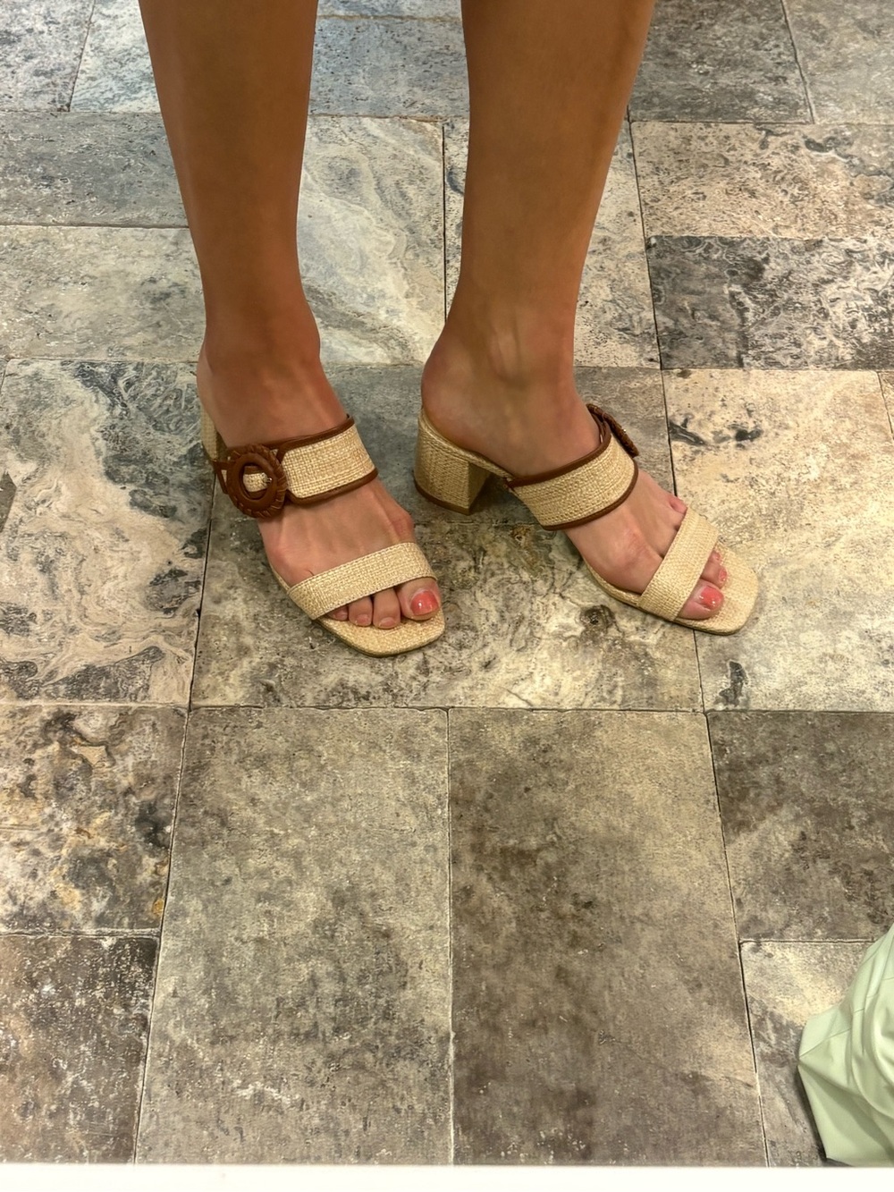 Jack Rogers Callie Buckle Slide Woven Heeled Sandals Luggage Raffia 7.5